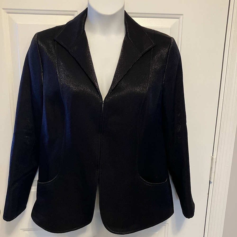 Lafayette 148 Size 10 Medium Women's Wool Black Shine Blazer Jacket